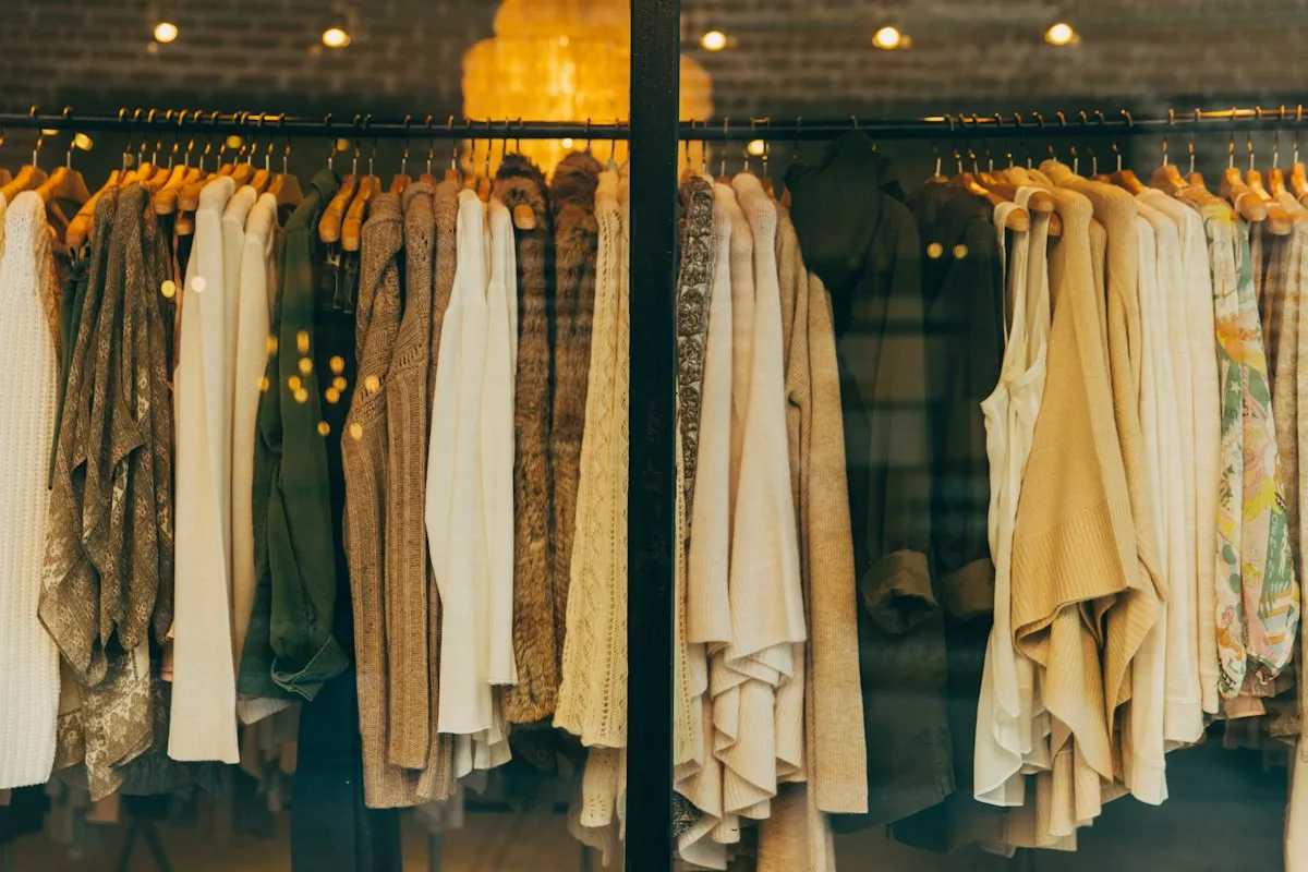 Clothing arranged on hangers