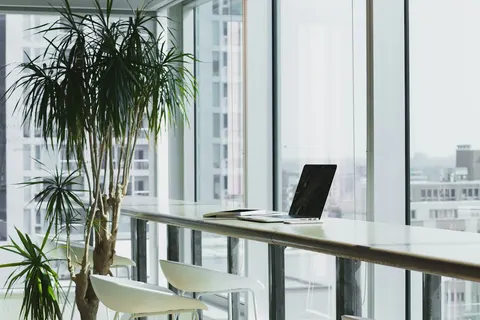 A bright workspace with a desk