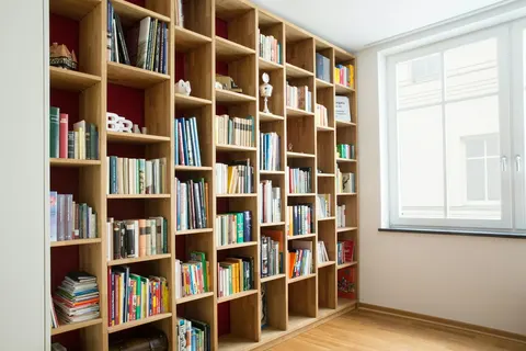 Books and objects arranged on shelving